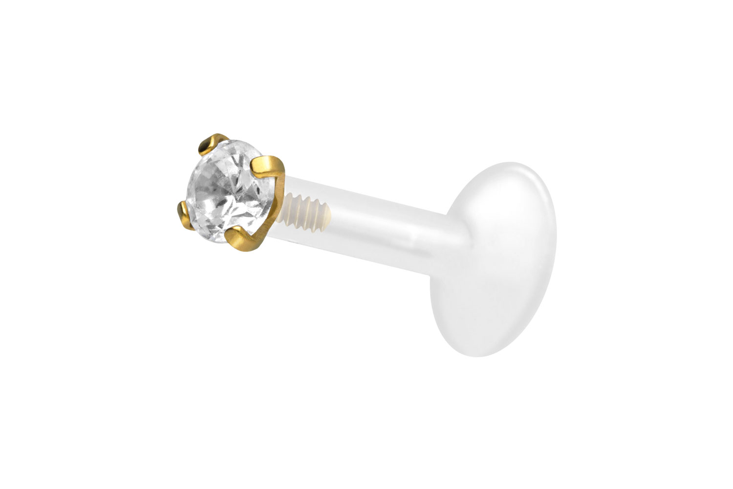 PTFE Labret Piercing mit Innengewinde + Titan-Aufsatz EINGEFASSTER KRISTALL